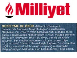 Milliyet Gazetesi Erdoğan'dan özür diledi