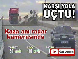 Takla atan araç karşı şeride uçtu