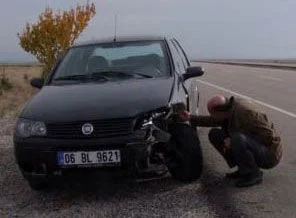 Domuza çarpan araç hurdaya döndü
