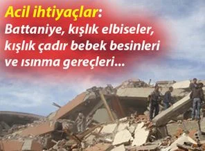 İşte Van'da ihtiyaç duyulan malzemeler