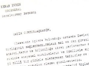 Evren'in muhtırası ortaya çıktı