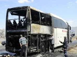 Nevşehir'de otobüs yandı