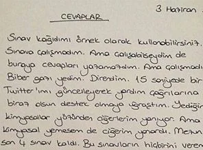 Gezi Parkı eylemcisi bir öğrencinin sınav kağıdı
