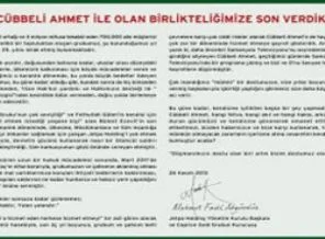 'Cübbeli Ahmet ile olan birlikteliğimize son verdik'