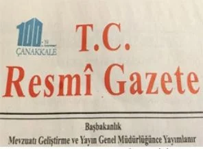 Resmi Gazete'de Çanakkale logosu