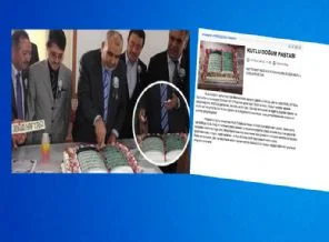 Müftü 'Kutlu Doğumu' Kur'an şeklinde pasta keserek kutladı (!)