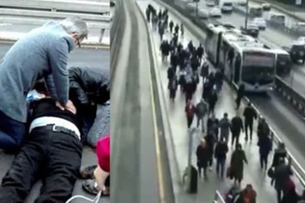 Metrobüs beklerken bir anda yere yığıldı...Vatandaşlardan ilk müdahale