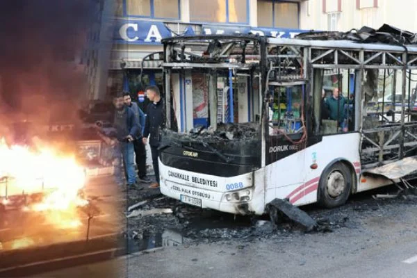 Halk otobüsü cayır cayır yandı