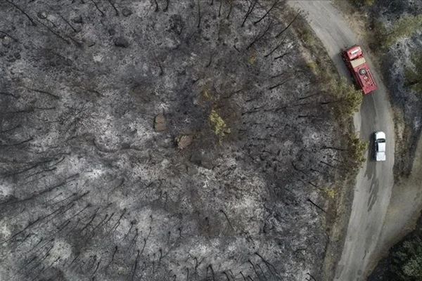 Muğla'da yanan ormanlık alanlar drone ile görüntülendi