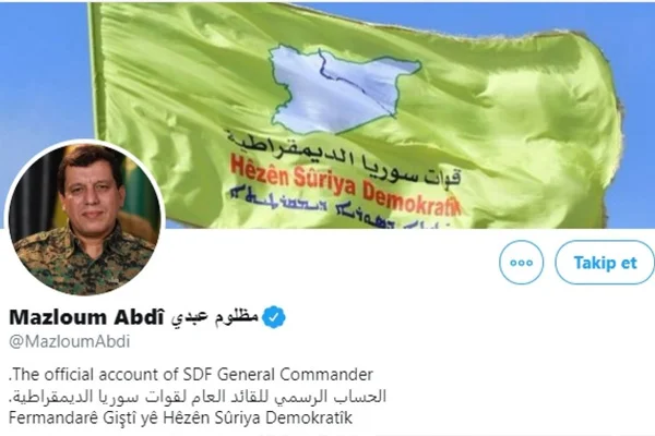 Twitter'dan tepki çeken hareket: YPG'li terörist Mazlum Abdi'ye mavi tık