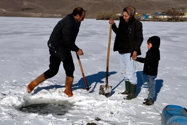 Buzla kaplanan Çıldır Gölü'nün kadın balıkçısı: Çınar Kılıç