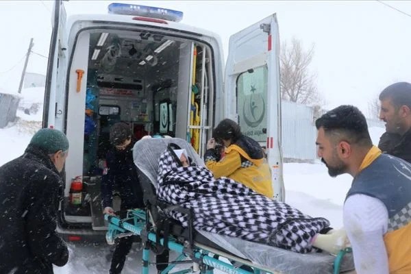Kar ve tipide felçli kadını 4 saatte hastaneye ulaştırdılar