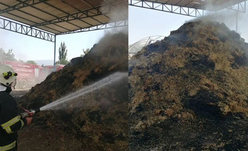 Aydın'da hayvan çiftliğinde kaynak makinesinden çıkan yangında 20 ton saman kül oldu