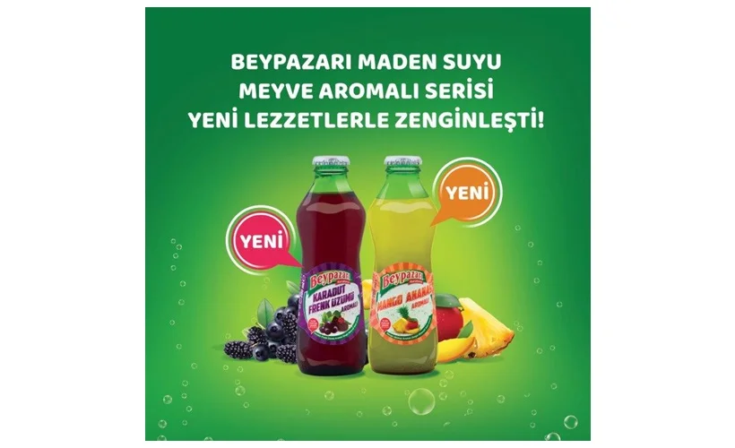 Beypazarı Maden Suyu meyve aromalı serisi yeni şişesinde