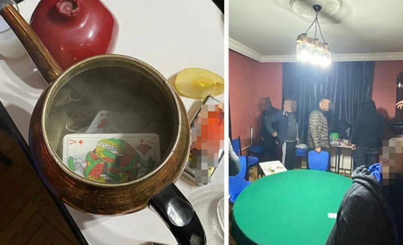 Evde toplu kumara ceza kesilirken çaydanlıktan iskambil kağıtları çıktı