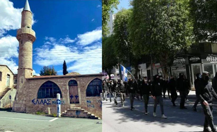 Rum Kesiminde camiye haç resmi çizip,Türklere ölüm. tehditleri yazıldı