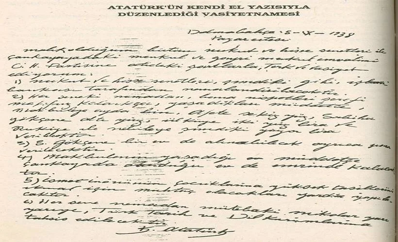 Atatürk'ün orijinal vasiyetnamesi
