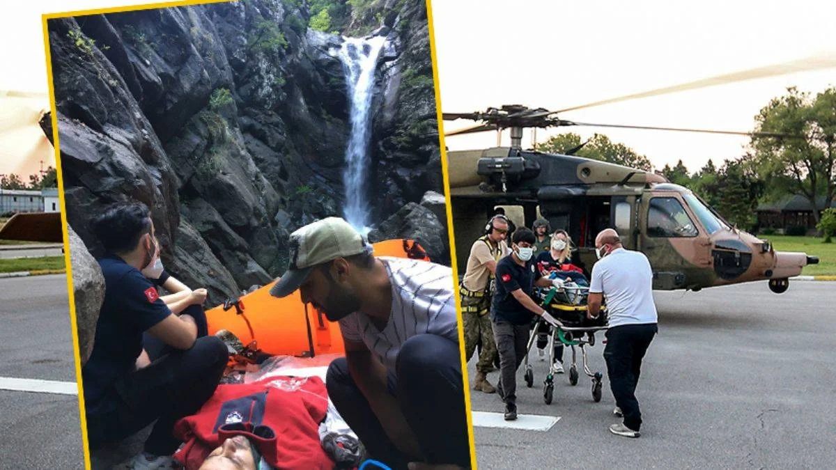 Şelalede ayağını kırdı, askeri helikopterle kurtarıldı