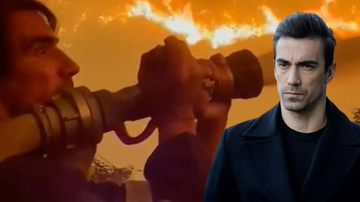 İbrahim Çelikkol, dev hortumla yangına mücadele etti