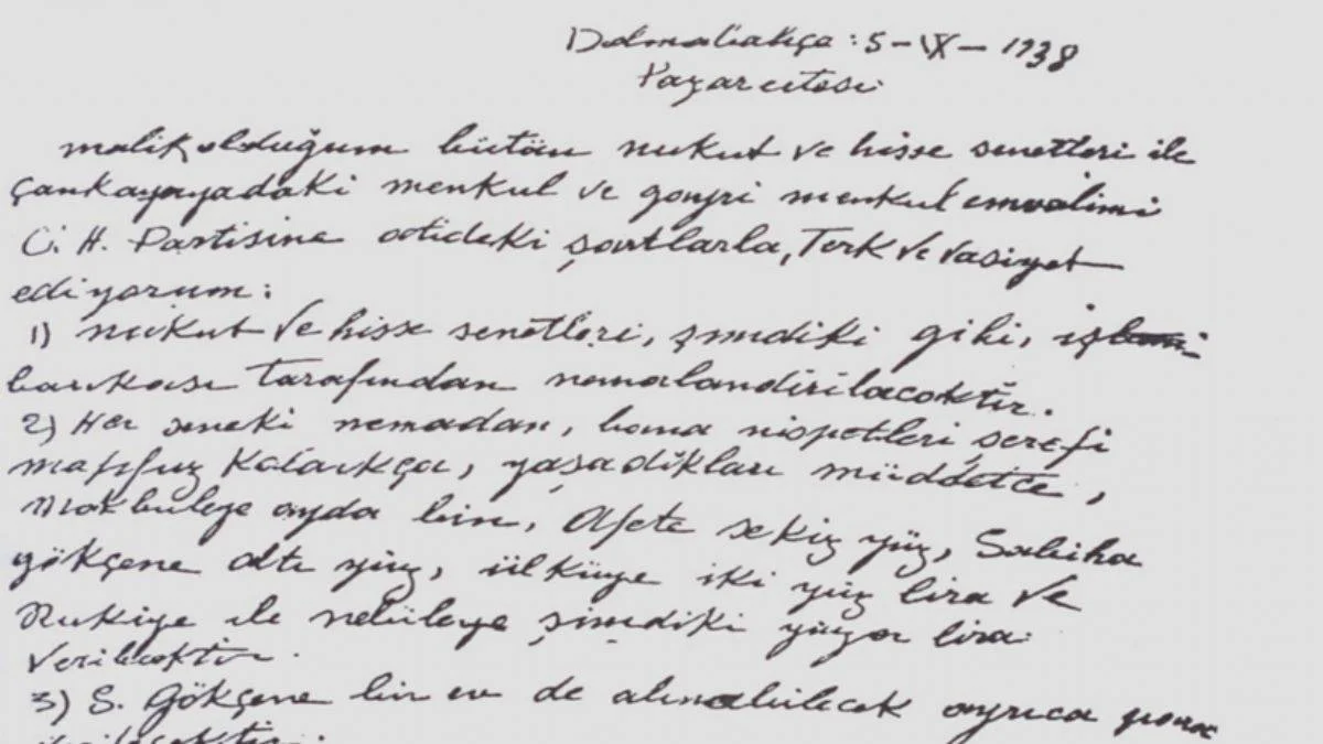 İşte Atatürk'ün vasiyeti