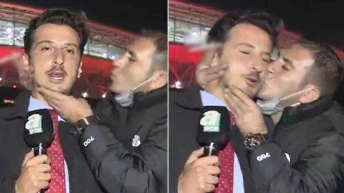 Galatasaray taraftarının öptüğü muhabir şaşkına döndü