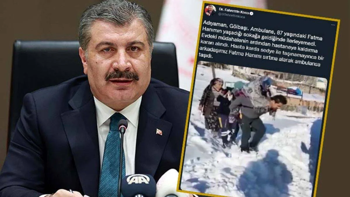 Bakan Koca'dan hastayı sırtında taşıyan 112 çalışanına övgü