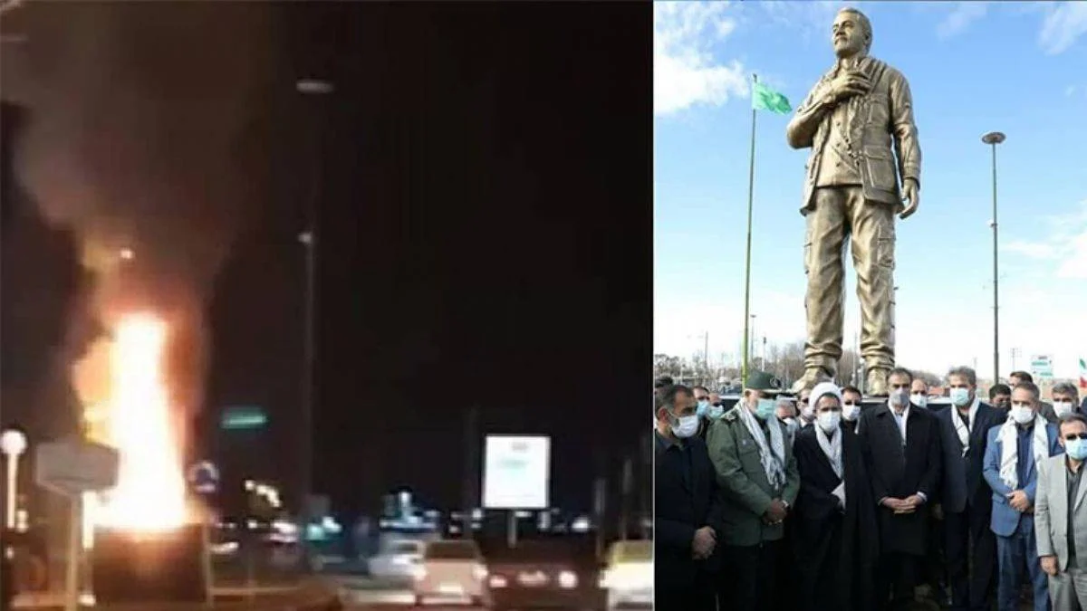 İran'da Kasım Süleymani'nin heykeli ateşe verildi