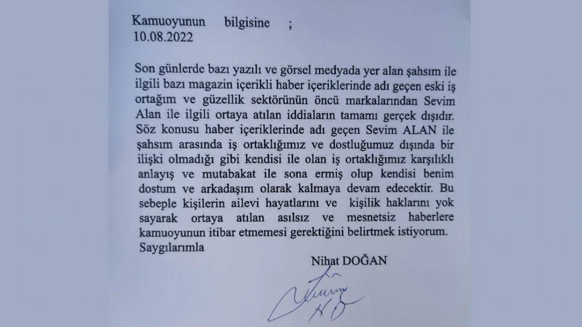 Nihat Doğan'dan Sevim Alan açıklaması