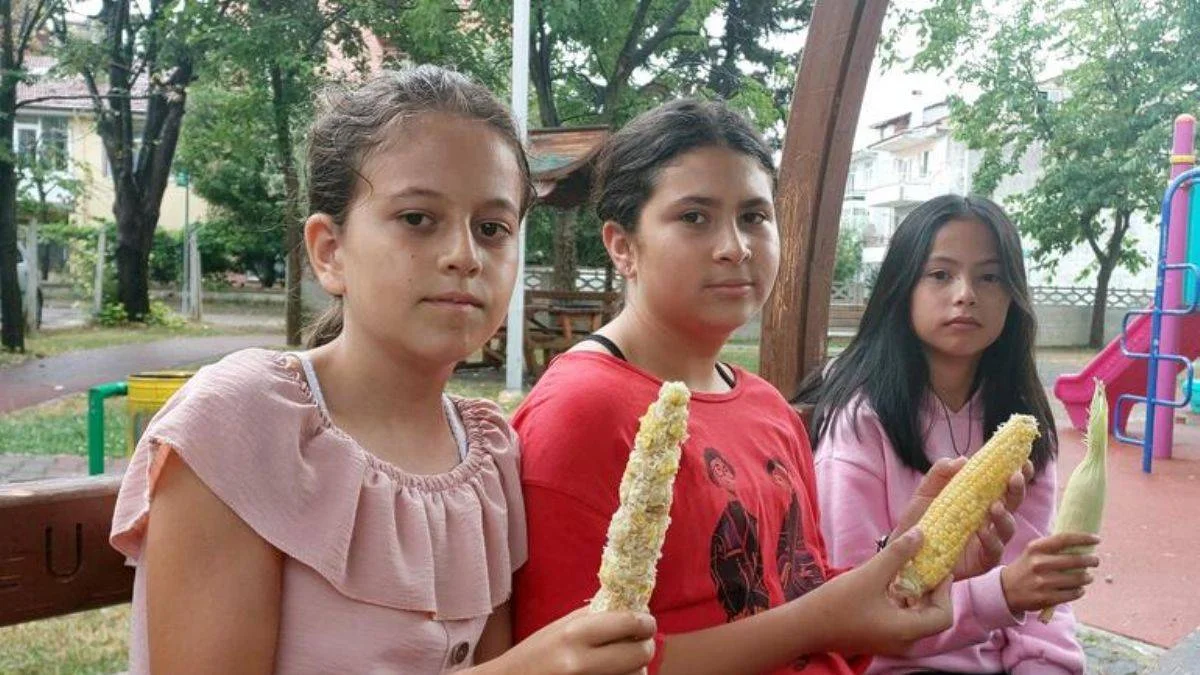 Villasının bahçesinden 3 tane mısır alan 3 kız çocuğuna meydan dayağı
