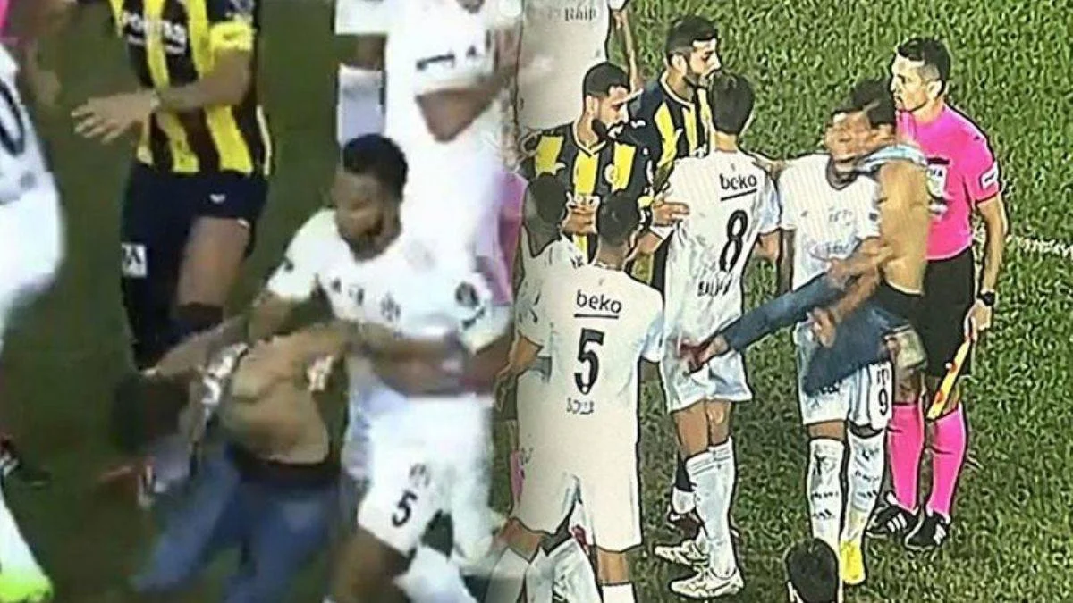 Skandal gece! Taraftar Cenk Tosun'a uçan tekme attı, tepki gösteren Souza kırmızı kart gördü