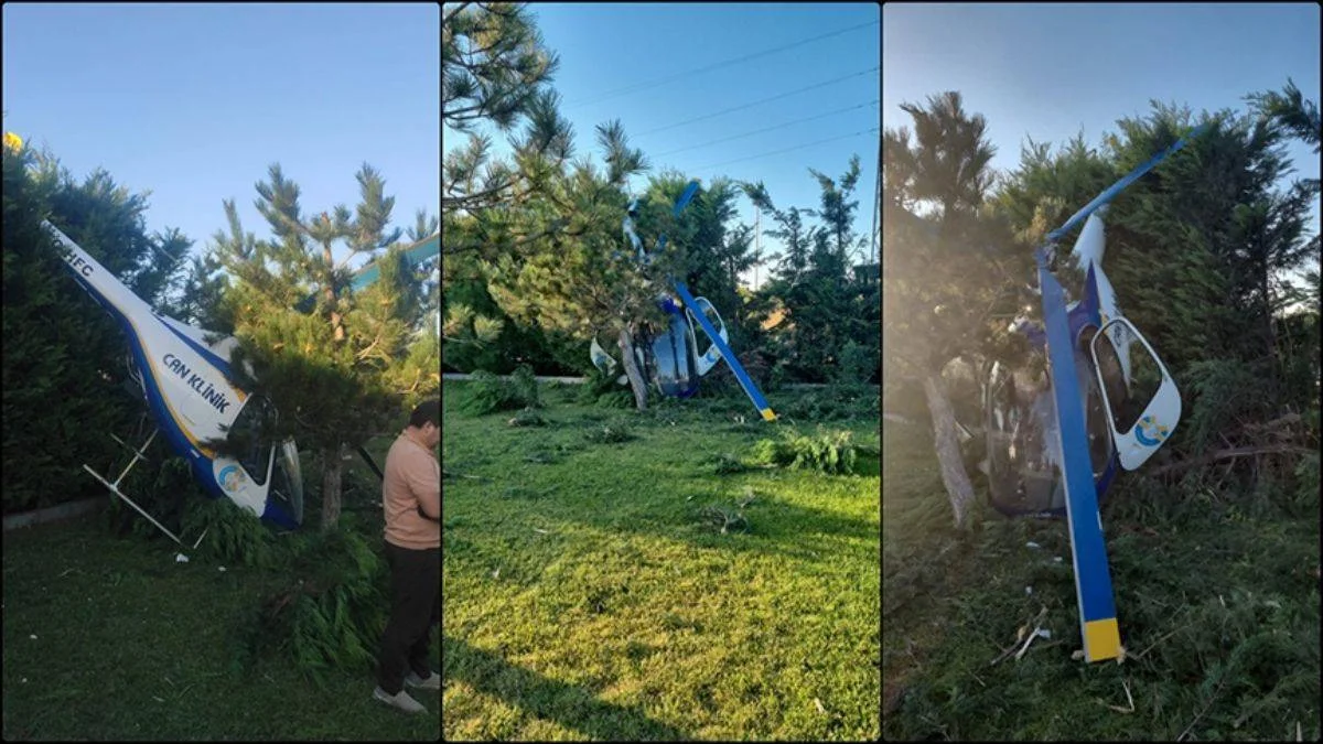 Otel bahçesine helikopter düştü