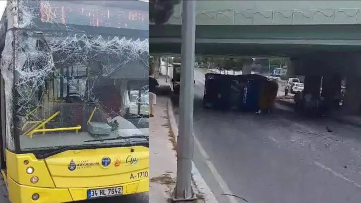 TIR, İETT otobüsünün üzerine devrildi