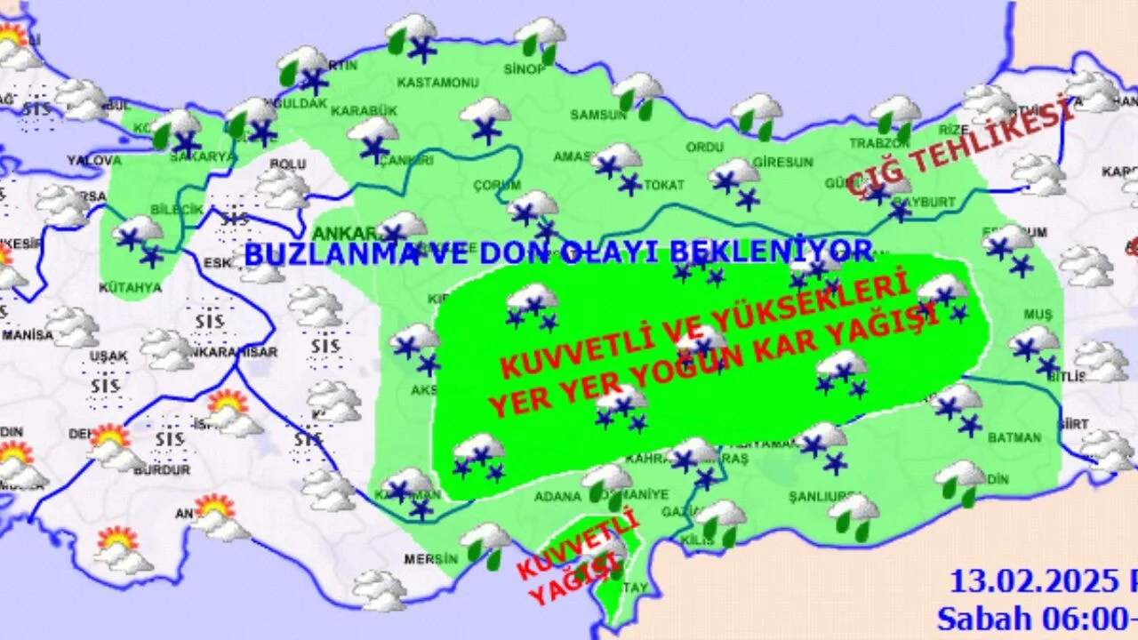 13 Şubat 2025 Türkiye geneli hava durumu