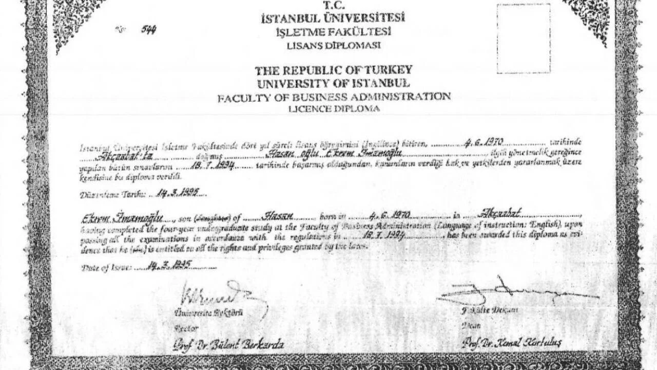 Ekrem İmamoğlu'nun diploması İstanbul Üniversitesi veri tabanından silindi