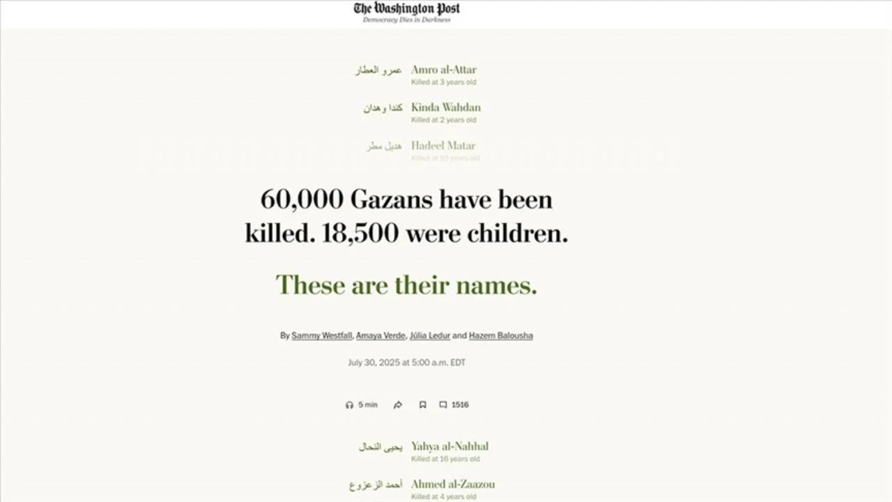 WP, Gazze'de İsrail'in öldürdüğü 18 bin 500 Filistinli çocuğun isimlerini yayımladı