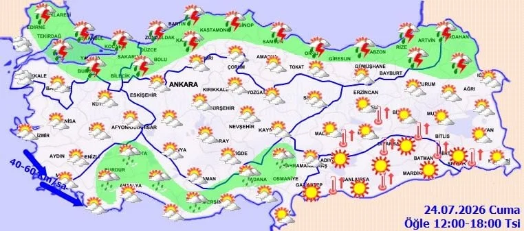 Bugünkü hava durumu: Sağanak ve kuvvetli rüzgar uyarısı!