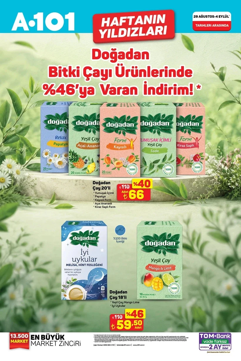 A101 aktüel 29 Ağustos katalog ürünleri! Çaykur çay, Bingo deterjan, bardak seti..