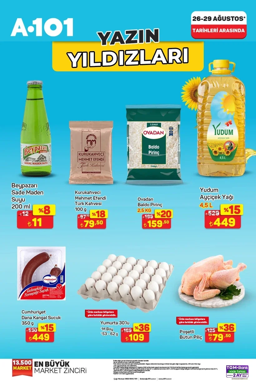 A101 aktüel 29 Ağustos katalog ürünleri! Çaykur çay, Bingo deterjan, bardak seti..