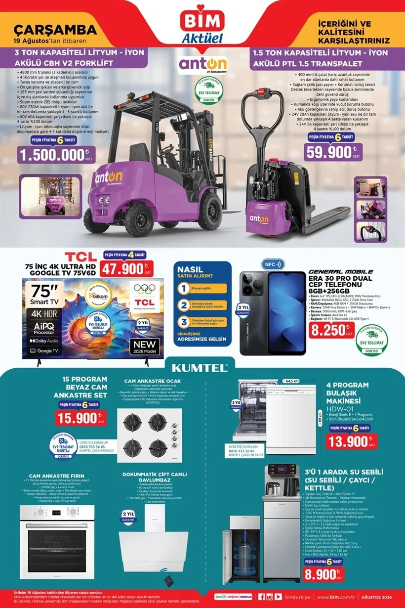 BİM 18-19-21 Ağustos aktüel ürünler: TCL TV, protein tozu, ankastre set