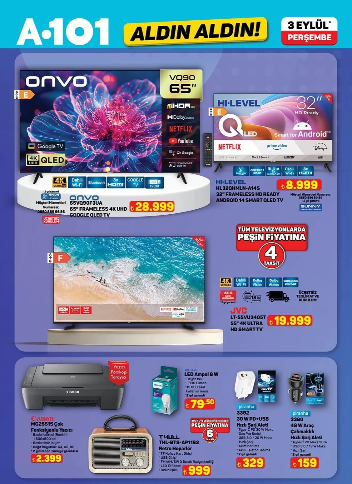 A101 3 Eylül aktüel kataloğu: QLED TV, motosiklet, mutfak ürünleri