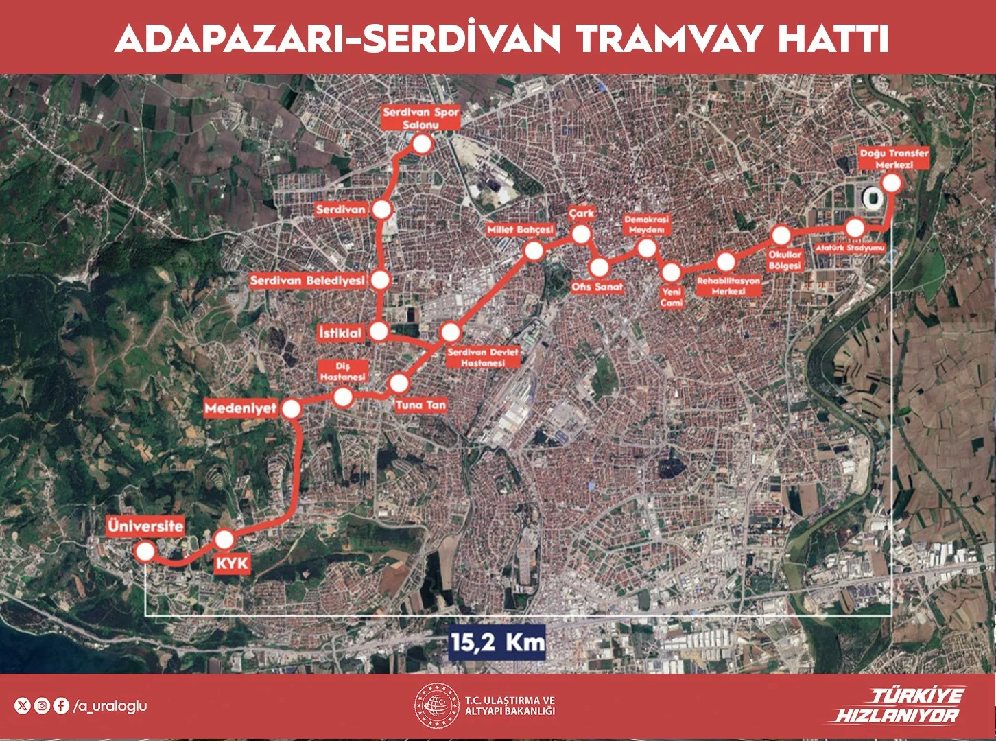 Bakan Uraloğlu duyurdu, Adapazarı ile Serdivan 15,2 kilometrelik tramvay hattıyla bağlanıyor