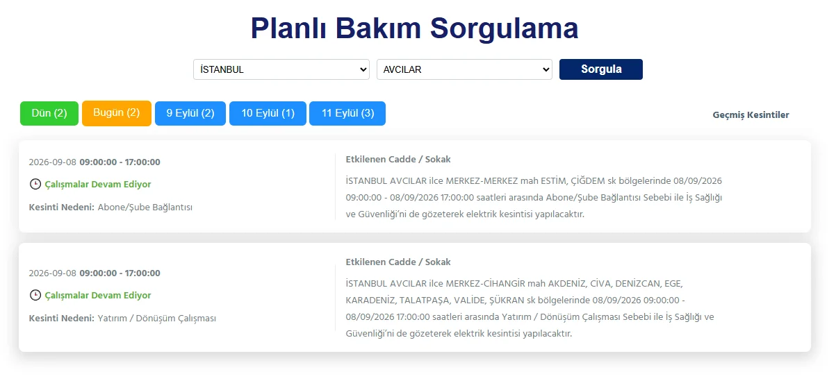 BEDAŞ 8 Eylül 2026 Avcılar elektrik kesintisi! Tam 8 saat sürecek