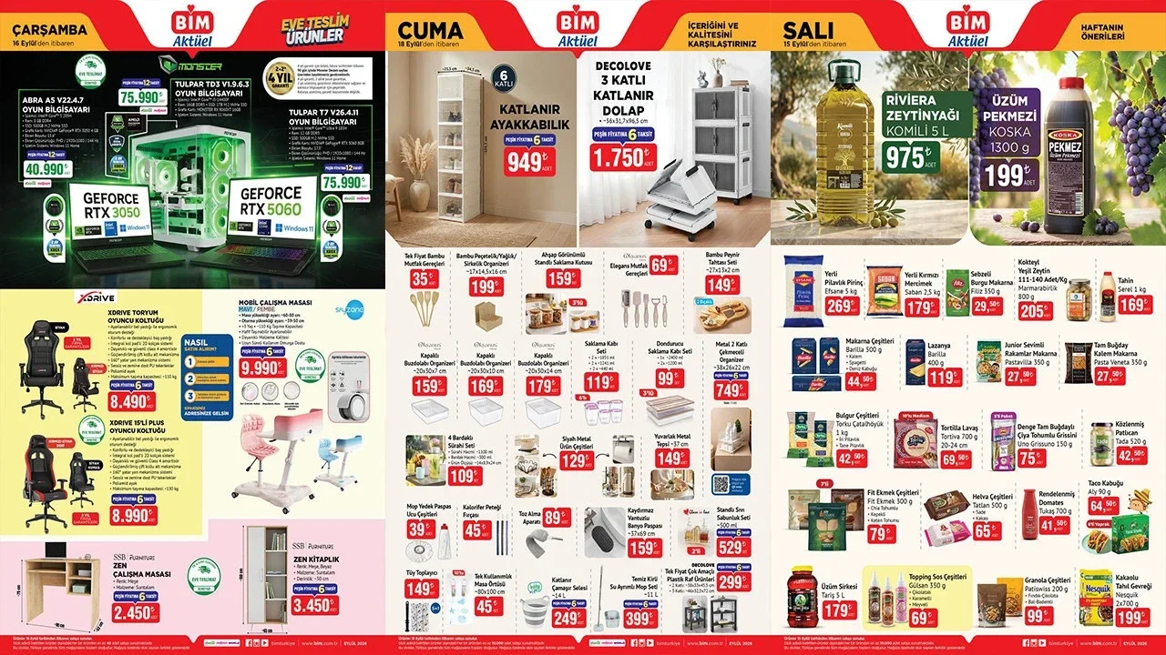 BİM 15-16-18 Eylül aktüel ürünler: Oyun bilgisayarı, katlanır dolap, zeytinyağı var