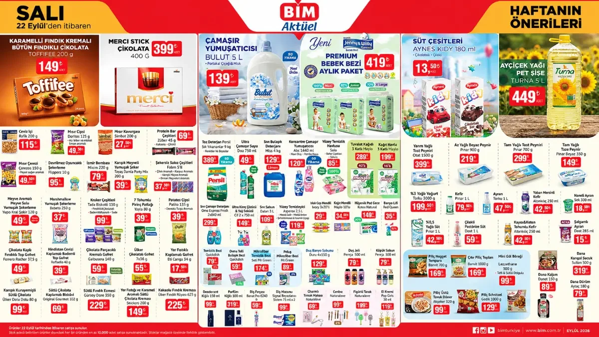 BİM 22 Eylül kataloğu: Ayçiçek yağı 449 TL, Bebek bezi 419 TL