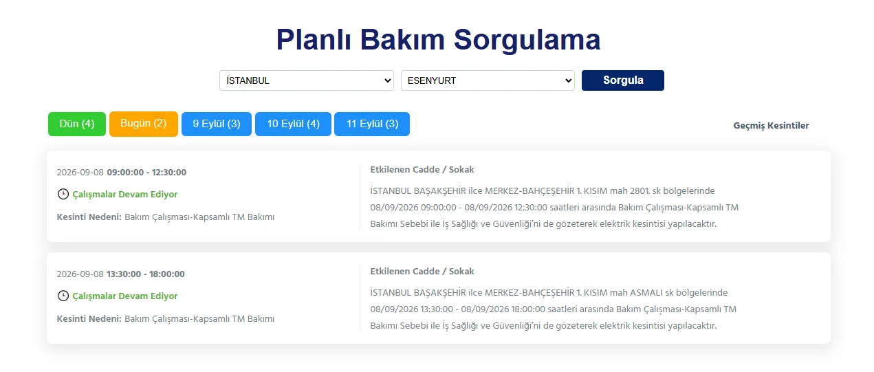 Esenyurt elektrik kesintisi! BEDAŞ 8 Eylül 2026 listesini yayınladı