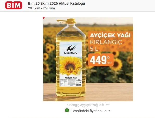 BİM 20 Ekim kataloğunda 5L Rivera 899 TL: Ayçiçek yağında yeni rakam 449 TL oldu