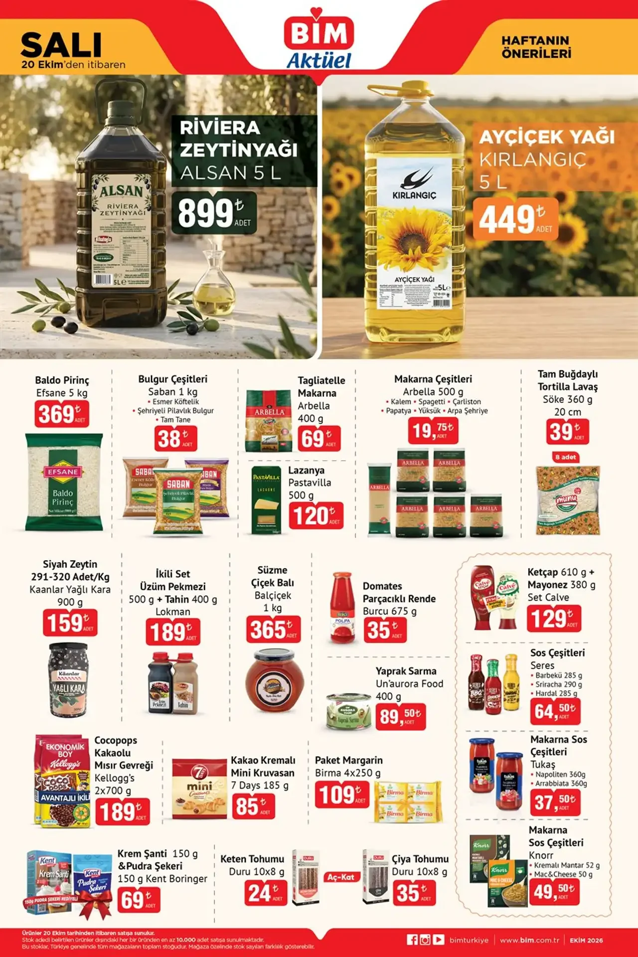 BİM 20 Ekim kataloğunda 5L Rivera 899 TL: Ayçiçek yağında yeni rakam 449 TL oldu