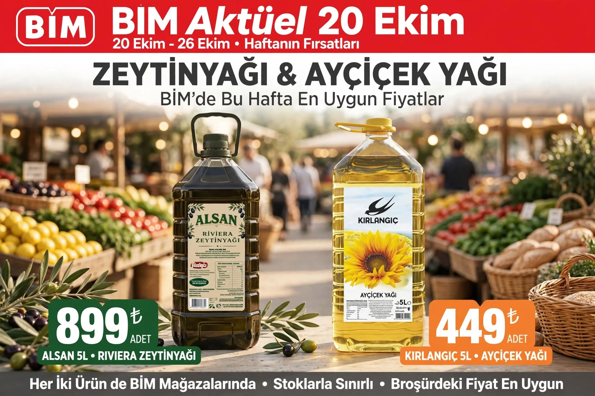 BİM 20 Ekim kataloğunda 5L Rivera 899 TL: Ayçiçek yağında yeni rakam 449 TL oldu