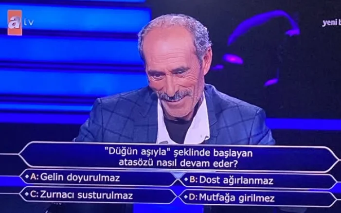 “Düğün aşıyla” atasözü nasıl devam eder? Kim Milyoner Olmak İster sorusu