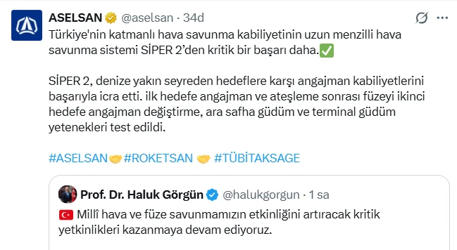 SİPER Ürün-2: Uzun Menzilli Katmanlı Hava Savunması Testinin Kritik Başarısı